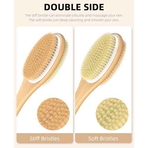 Back Scrubber for Shower, Long Handle Dual-Sided Shower Brush with Soft and Stiff Bristles, Body Exfoliator