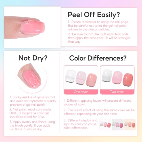 PEACECOLOR 10ML Jelly Gel Nail Polish Set - 6 Vibrant Colors