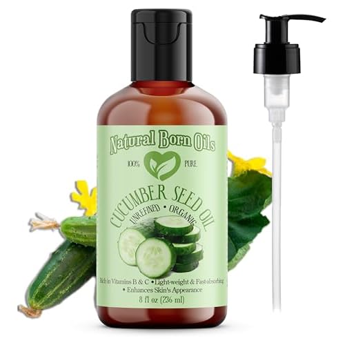 8oz Cucumber Seed Oil, 100% Pure and Natural, Cold-pressed, Unrefined, Moisturizer for Skin and Hair - Includes Pump & Flip Cap