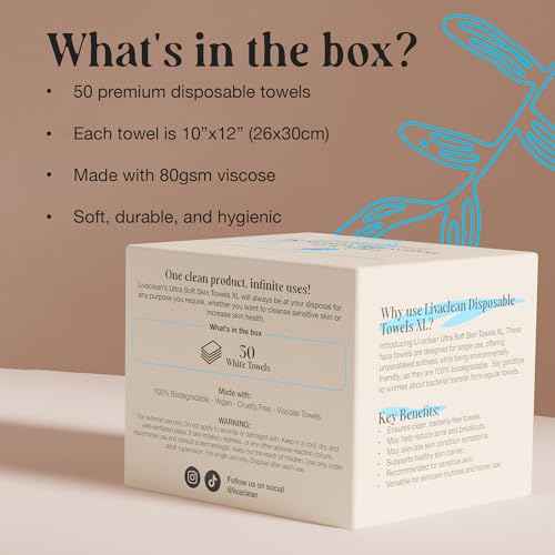 50 CT Face Cloths for Washing Face ? Biodegradable Viscose Disposable Face Towel ? Ultra Absorbent Clean Towels Wipes for Skincare & Makeup Removal ? Lint-Free Facial Towelettes for Sensitive Skin