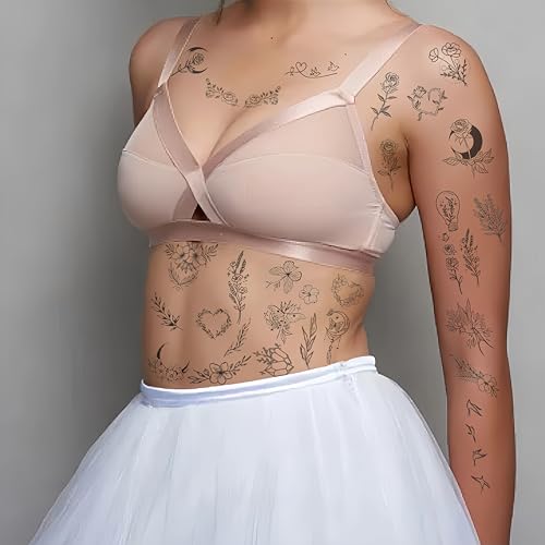Temporary Tattoos Waterproof Flower Heart Moon 3 Sheets