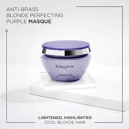Kerastase Blond Absolu Ultra-Violet Purple Hair Mask For Lightened, Highlighted and Grey Hair - Neutralizes Brassy and Yellow Undertones With Hyaluronic Acid, 6.8 Fl Oz
