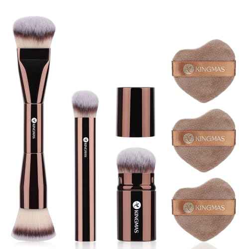 KINGMAS Makeup Brush Powder Puff Set, Foundation Concealer Contour Makeup Brushes, Flawless kabuki Brush Face Velour Puff for Foundation Blush Bronzer Contour Concealer, 3 Brushes & 3 Powder Puff