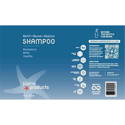 Plaine Products Eco-Friendly Shampoo and Conditioner - Rosemary, Mint, Vanilla - Sulfate Free, 16 oz (Refillable Bottles with Pumps)