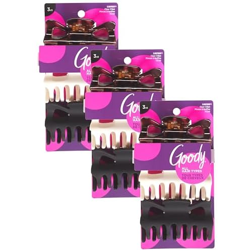 Goody Large Claw Hair Clips, Assorted Neutral Colors, 3-count (Pack of 3)