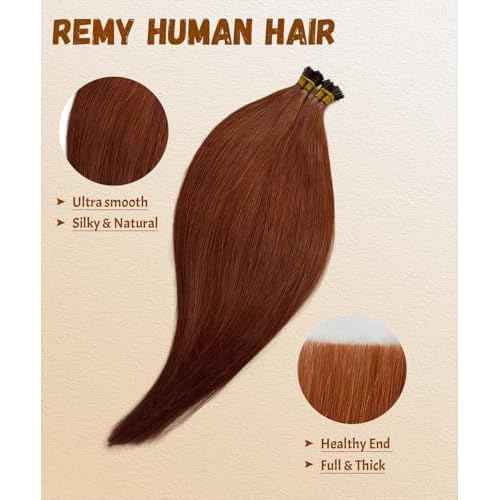 Belaved Auburn I Tip Hair Extensions Real Remy Human Hair Extensions Straight Add Length Volume Seamless Invisable #550 for Party Wedding 20inch 50g