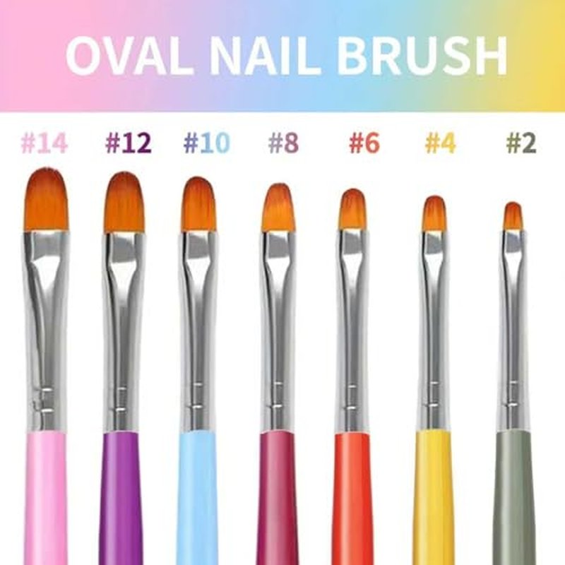 7Pc Gel Nail Brush Set, Oval Shaped for Builder & Sculpting