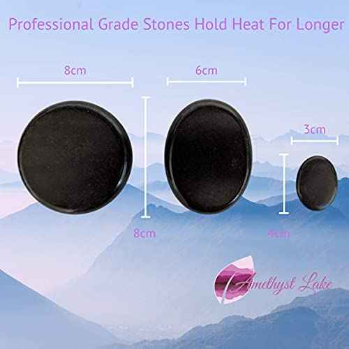 Amethyst Lake Hot Stones Massage Heater Bag Kit, 16 Basalt Hot Stone Warmer Set, Portable & Perfect for Salon and Home Use, Comes with Zipped Inner Bag for Hygienic Transportation and Car Adapter