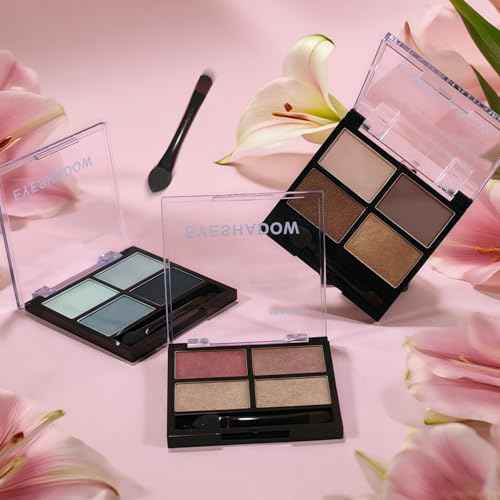 4-in-1 Eye Makeup Kit 4 Colors Eyeshadow Palette Black Liqiud Eyeliner with Stamp and Double-headed Brown Eyebrow Pencil Set for Women Beginners Gift (03)