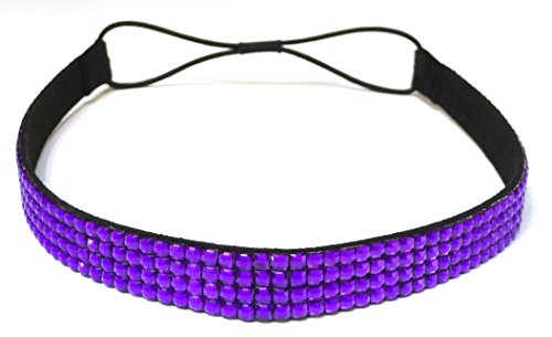 Wigspedia Rhinestone Crystal Stretch Headband 4-Row Head Piece Elastic Hair Band for Women (Purple)