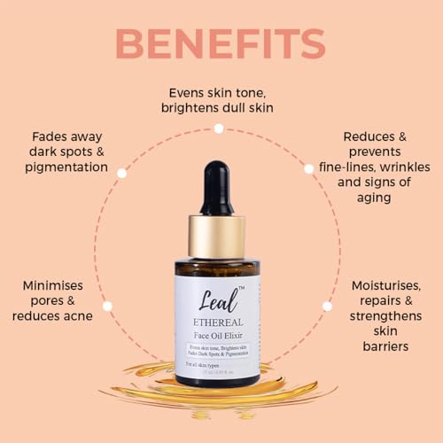 Leal Brightening Facial Oil, Rosehip Glow Face Oil, Rose Hip Drops, Pigmentation & Dark spots, Rose Squalane Oil For Face, Squalane Oil with Vitamin E - 25ml