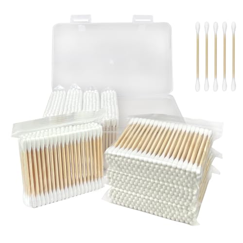 Garrelett 800 ct Bamboo Cotton Swabs, Double-Tipped, Organic Bamboo Sticks, Round Storage Case Included