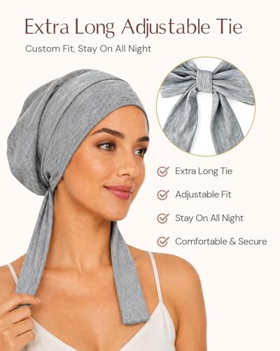 BONNET QUEEN Light Grey Cotton Slouchy Beanie with Satin Lining & Adjustable Tie