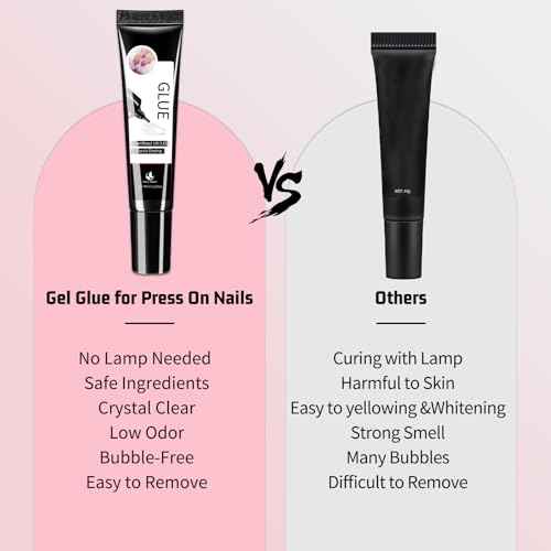 3PCS Semi Solid Nail Glue, Super Strong & Quick Drying Glue for Press On Nails, No UV Lamp Needed, Long Lasting for Acrylic & Fake Nails (15g x3)