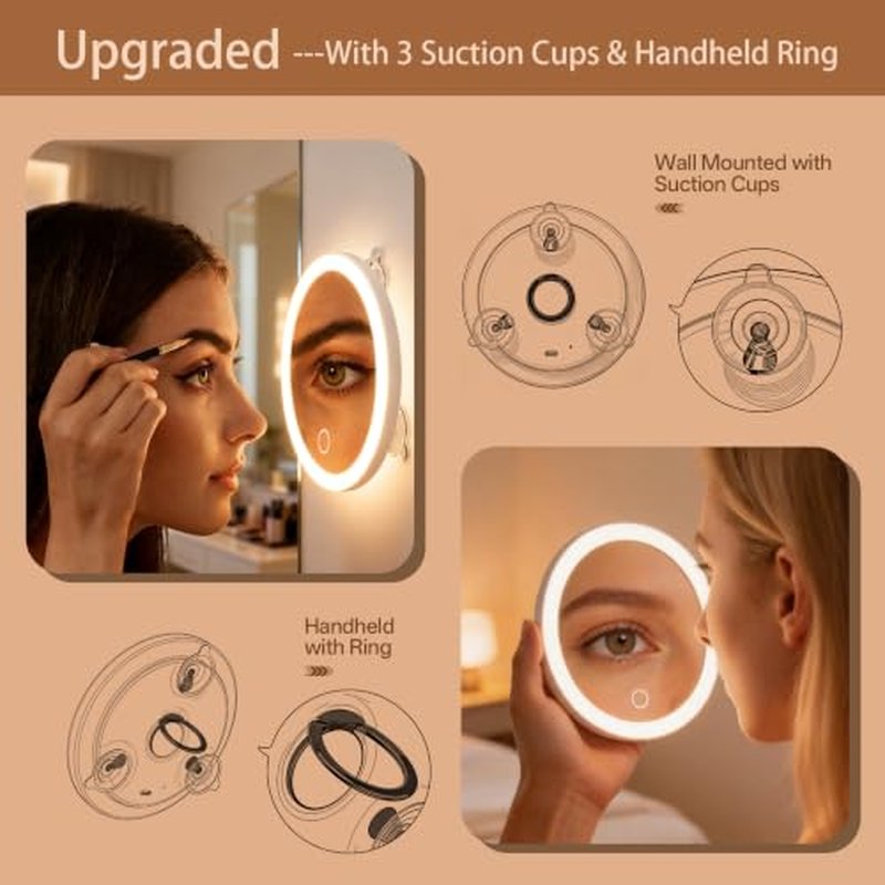 10X Magnifying Makeup Mirror with LED Lights & Suction Cups