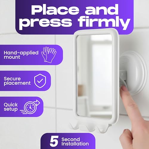 Fog-Free Shower Mirror with 360° Swivel & Razor Hooks