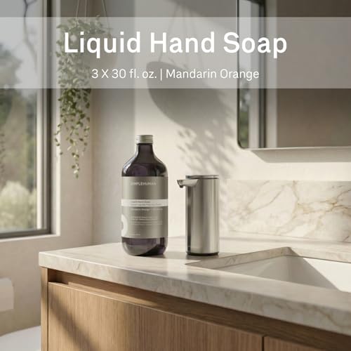 simplehuman Mandarin Orange Liquid Hand Soap Refill 3-Pack, 30 fl oz Each, Moisturizing Vitamin E, Scented for Sensor Pump