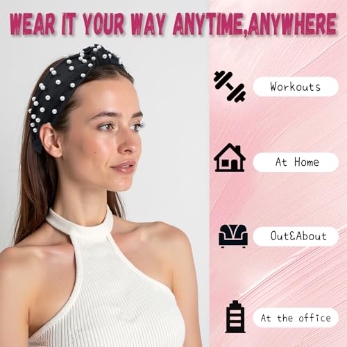 AWAYTR Pack of 4 Black Wide Knotted Headbands for Women - Casual & Dressy Styles