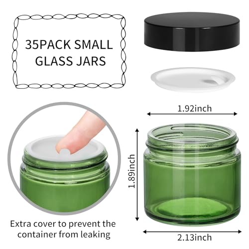 2oz Green Glass Cosmetic Jars with Black Lids - 35 Pack