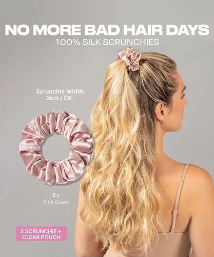 3pc Middies Pink Quartz Mulberry Silk Scrunchies – No-Slip, Gentle Hold