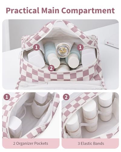 Narwey Small Hanging Travel Toiletry Bag - Dusty Pink Checkerboard