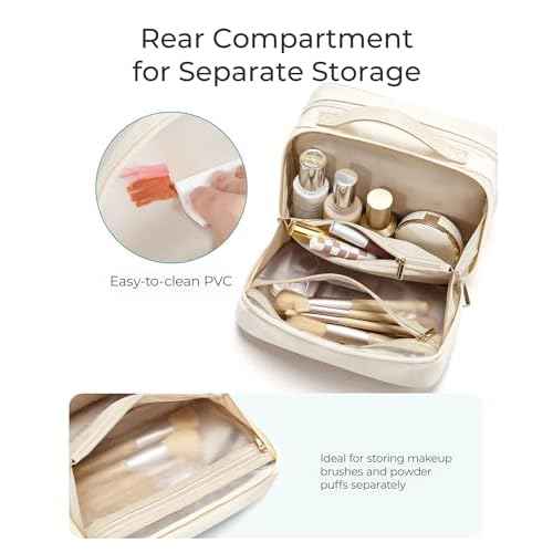 BAGSMART Travel Makeup Bag Cosmetic Bag for Women, Wide-open Portable Make Up Organizer for Women for Essentials Cosmetics Toiletries Accessories, Brushes, Medium Capacity