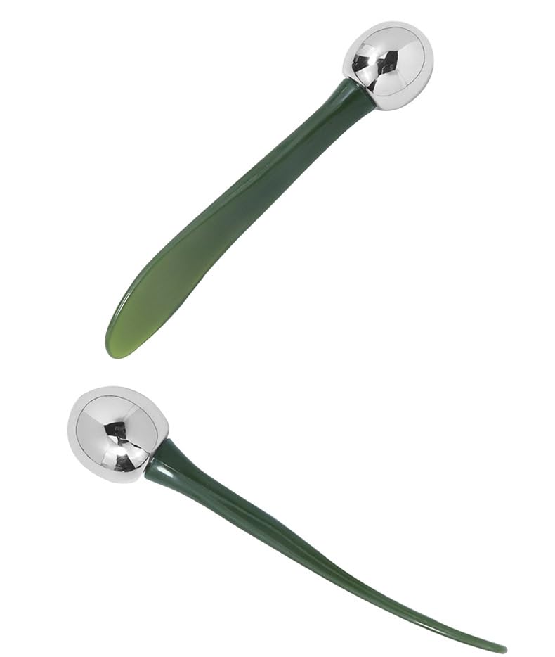 2 in 1 Roller Eyes Cream Applicator Wand and T-Shape Massager Tool for Facial Massage, Reduce Puffiness (Green-1)