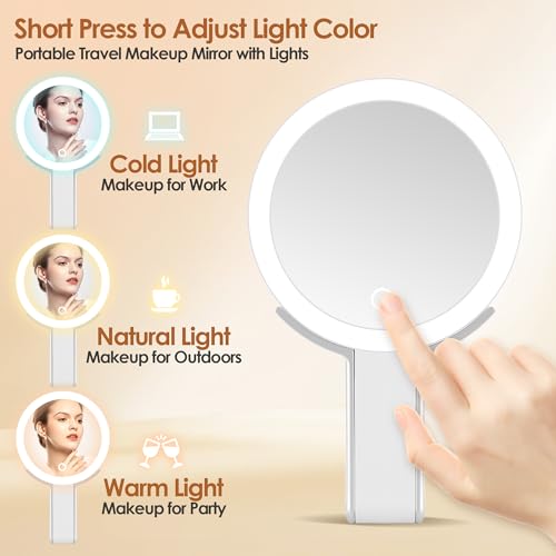 White MIYADIVA Travel Makeup Mirror with Lights, Adjustable & Double-Sided Magnification