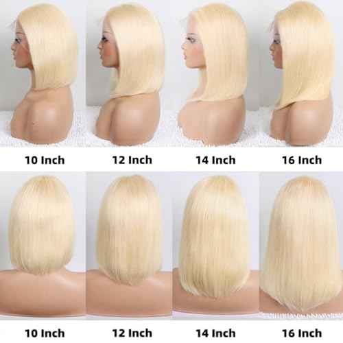 Blonde Bob Wig Human Hair Straight 613 Bob Wig Human Hair 12 Inch 180 Density 613 Blonde Suitable for All Hair Types 13x4 HD Transparent Lace Wigs for Women Glueless Wigs with Baby Hair