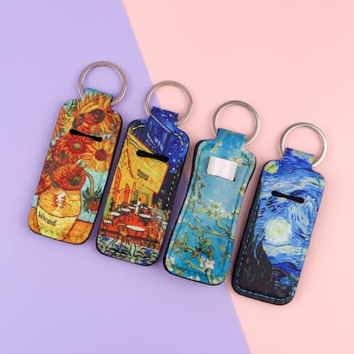 4-Pack Lip Balm Holder Keychain with Elastic Fabric Sleeve