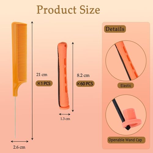 Orange 60-Piece Plastic Perm Rods Curlers Set with Steel Pintail for Hair Styling