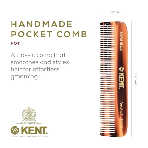 Kent Mens Beard Kit, 81T Extra Small Beard Mustache Comb, Fot All Fine Tooth Pocket Comb and PF22 Oval Palm Hair Brush. Beard and Mustache Grooming Kit for Travel and Home Beard Care. Made in England