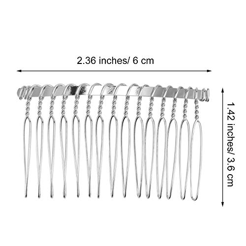10x Silver Metal Hair Comb Clips - 15 Teeth Wedding Veil Combs