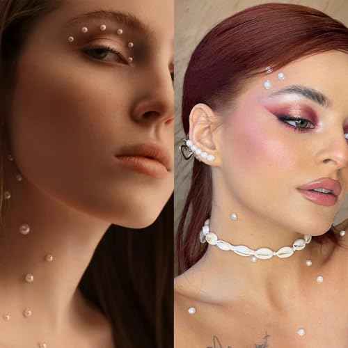 NOOEPC Face Gems Rhinestones Pearl Stickers, Self Adhesive Hair Gems Rave Accessories, Face Glitter For Women, Jewel Stickers for Face, Eye, Hair, Body, Nail