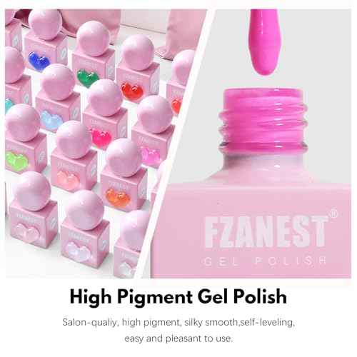 FZANEST Hema-free Gel Nail Polish Set, 30Pcs 10ml TPO-free Nude Pink Red Blue Green Yellow All Season Gel Polish Colors with Rubber Base Top Coat Soak Off UV LED Nail Gel Kit
