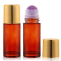 2 Pack Large Amber Glass Roll-On Bottles with Crystal Roller Balls