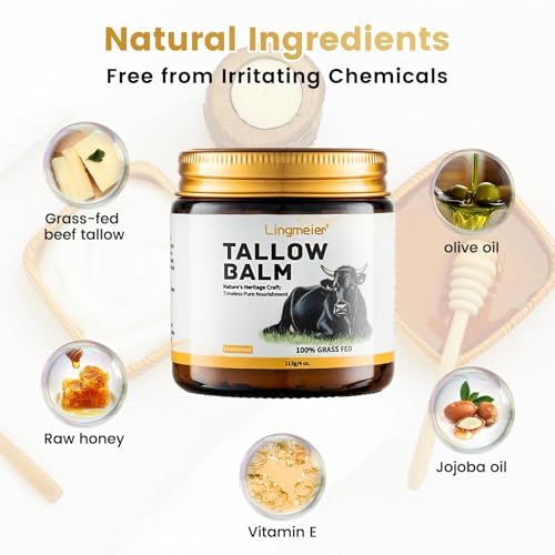 Whipped Beef Tallow and Honey Balm for Skin - Organic Grass Fed Beef Tallow for Face & Body - Natural Unscented Tallow Face Moisturizer for Sensitive Skin, Eczema & Dryness Relief (4 oz)