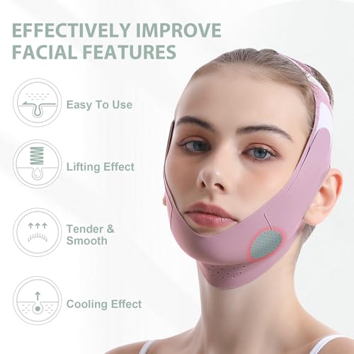 Graphene Face Lift Strap for Jawline Definition & Double Chin Reduction, Non-Surgical V-Shape Facial Slimmer for Skin Tightening and Firming, Reusable Anti-Aging Face Band for Women & Men (Purple)