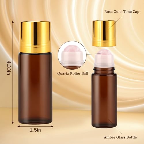 Rose Quartz Roller Bottles 50ml - 2 Pack Refillable Glass Bottles