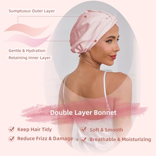 Adjustable Silk Satin Hair Bonnet for Sleeping - Double Layer