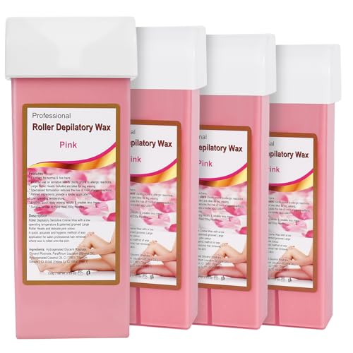Roll on Wax Refill: 4 Rose Wax Roller Refill - Hair Removal Cartridge for Body Legs Arms (100g/3.53oz, 4 Pack)