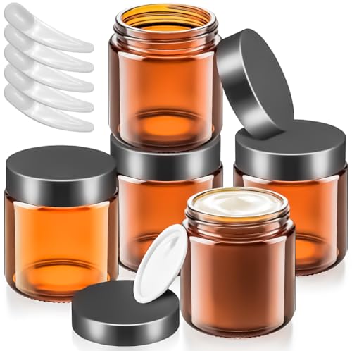 5 Pack 4oz Amber Glass Jars with Lids & Spatulas