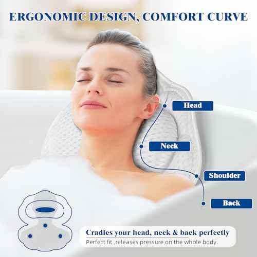 Bath Pillows for Tub, Afitton Luxury Bath Pillow Bathtub Pillow Headrest Neck and Back Support - with 4D Air Mesh Fabric & 6 Powerful Suction Cups, Ergonomic Bath Accessories Spa Gifts for Women Men