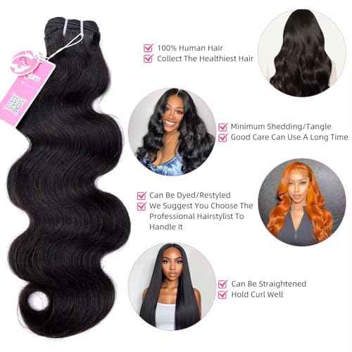 MSGEM 15A Body Wave Bundles Human Hair Brazilian Body Wave Human Hair Weave 3 Bundles 18 20 22 inch 100% Unprocessed Virgin Human Hair Extensions for Black Women Natural Color