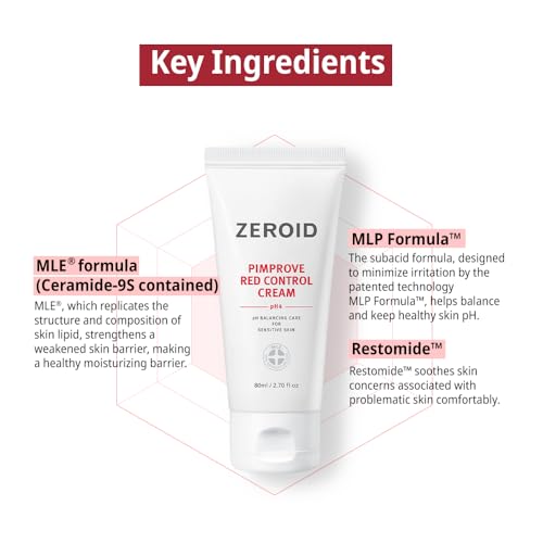 ZEROID | Pimprove Red Control Cream | Hydrating Korean Face Moisturizer | Face Lotion pH Balancing Skin Care for Sensitive Skin | Facial Moisturizer Korean Skincare for Women & Men | 2.70 fl oz (80ml)