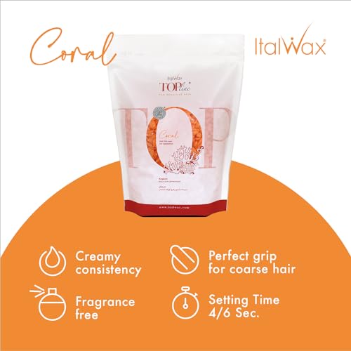 Italwax Top Line Coral Hard Wax Beads 1lb (450 g) ? Creamy Strong Grip Wax for Bikini & Coarse Hair, Suitable for Sensitive Skin, Professional Use ? Made in Italy
