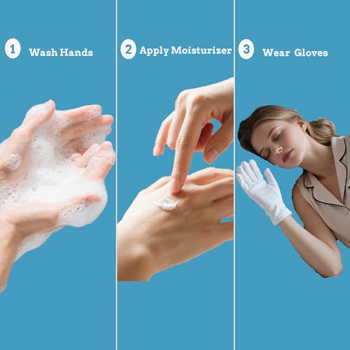 White Cotton Gloves for Dry Hands - 6 Pairs Moisturizing Eczema Treatment