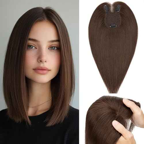 Rich Choices Hair Toppers for Women Real Human Hair Remy Hairs Toppers Hairpieces for Women with Thinning Crown Wispy Clip in Topper 10 Inch No Bang-#2R Chocolate Brown