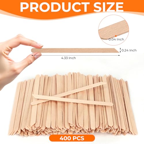 400pcs Wooden Wax Sticks - Slanted Wax Applicators for Eyebrow Lip Nose, Disposable Craft Sticks