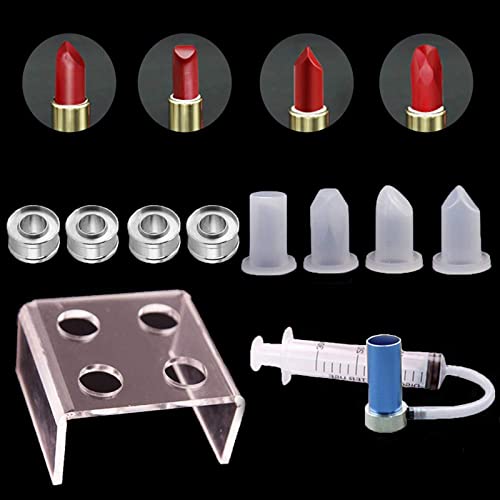 Kalolary 4 Holes Simple Design DIY Makeup Cosmetics Lipstick Mould Silicone Mold Making Tool Set with Lipstick demoulder(Bird Beak-Shape + Heart-Shape + Diamond-Shaped + Double-Beveled)